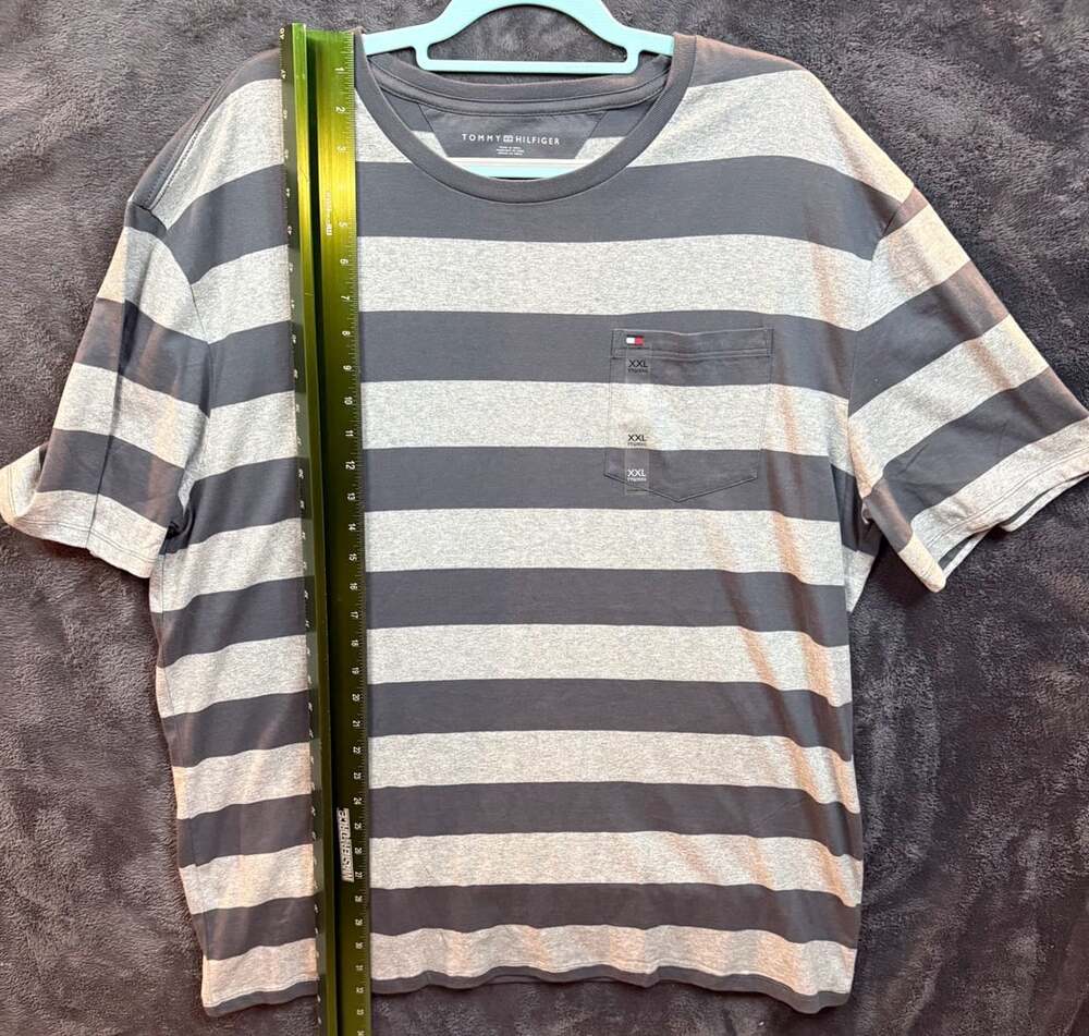 Tommy Hilfiger Striped Pocket T-Shirt Size XXL Gray Cotton